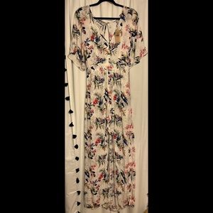 Tropical print walk through romper